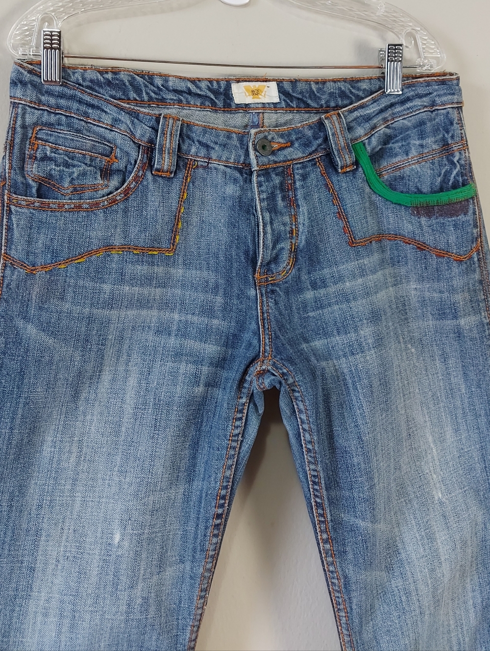 Y2K Antik Men Patchwork Festival Western Embroidered Disco Mid-rise Jeans 31 - Picture 5 of 12